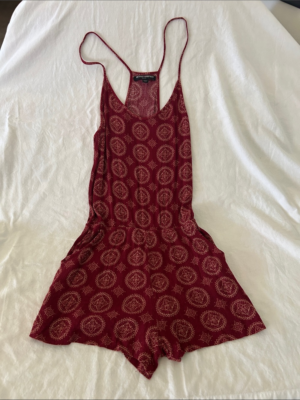 Brandy Melville Burgundy Printed Cami Romper